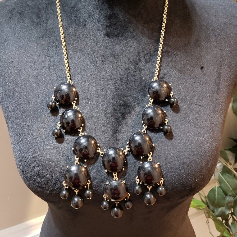 Womesn Fashion Black Faux Pearl Bubble Statement Necklace with Lobster Clasp